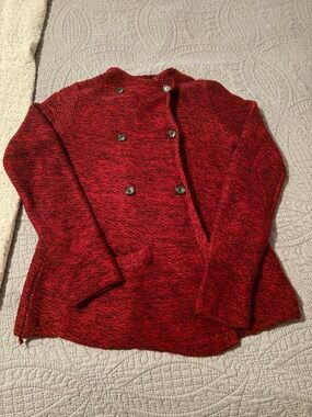 Lucky Brand Red Textured Button Cardigan
